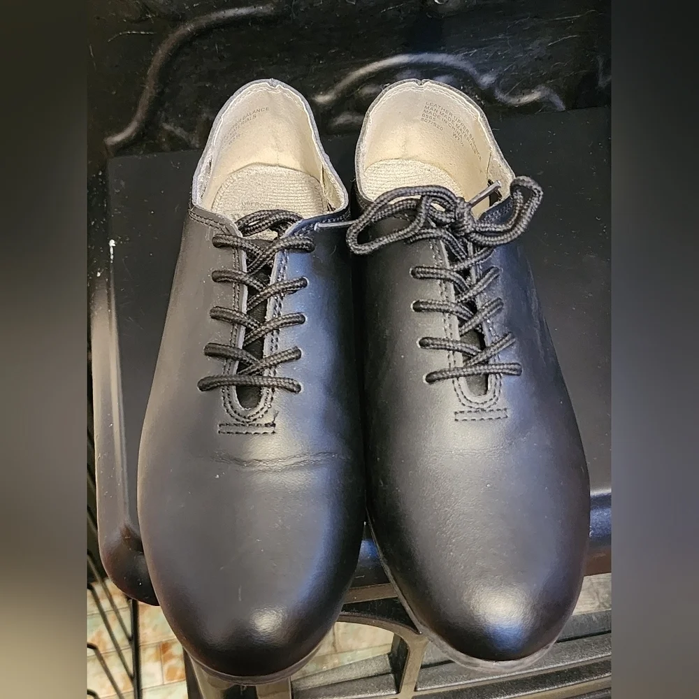 Dickles Black Tap Dance Shoes Kids Size 7.5 Lace Up Leather Sole